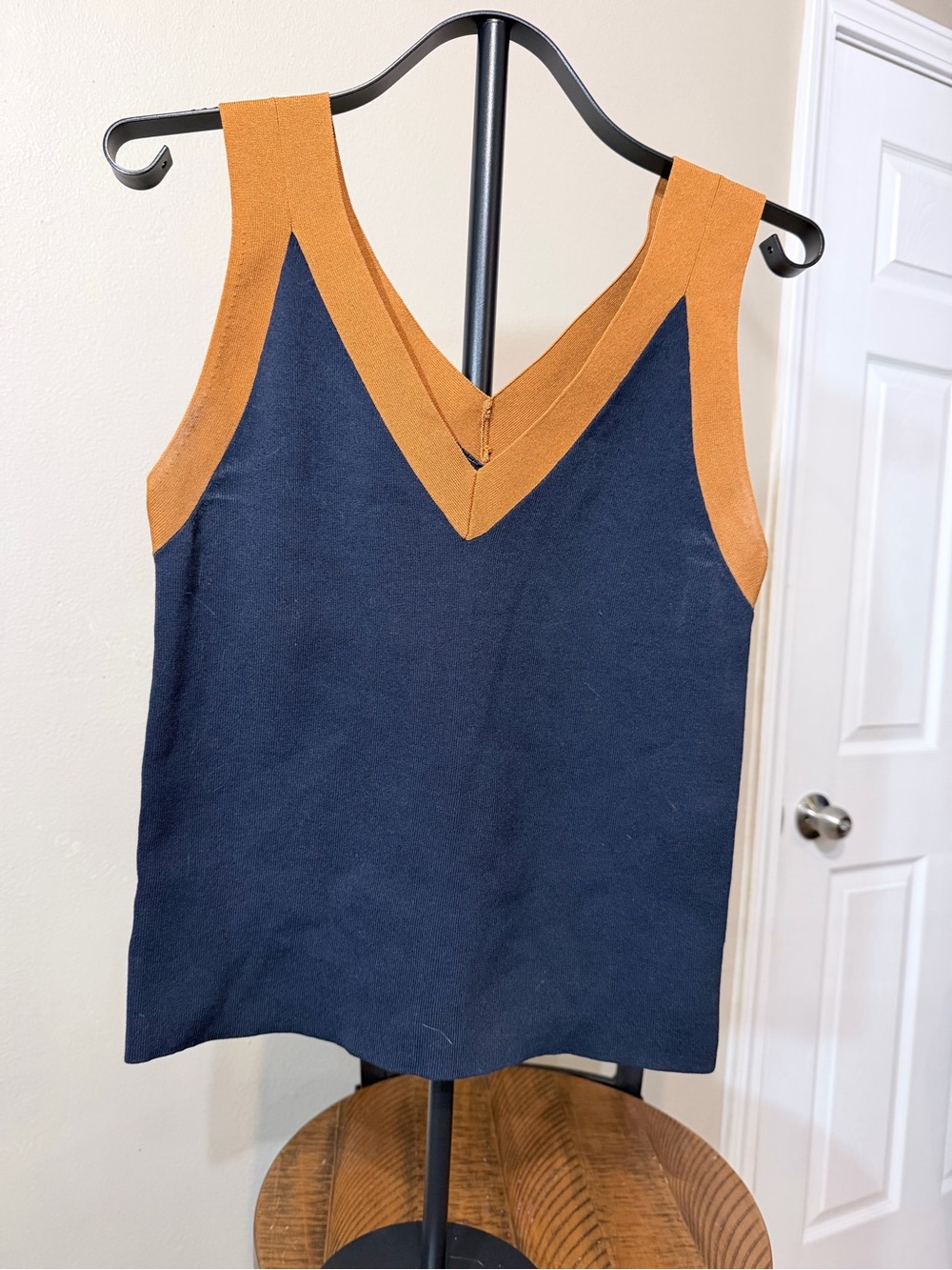 Ann Taylor Navy Tank Top with Camel Trim